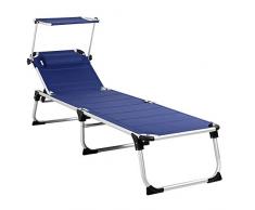 CASARIA Lettino Prendisole Imbottito 210cm Alluminio Tettuccio Sdraio Pieghevole Spiaggia Piscina