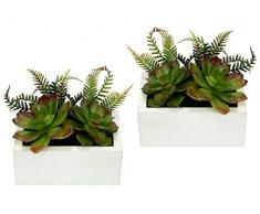 Flair Flower Verde, grasse Legno, Composizione di Cactus Finto, Artificiale, Vaso, pianta, Aloe Vera, Decorazione da Tavolo, ca. 11x8x13 cm