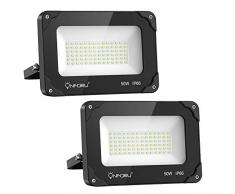 Onforu 2 Pezzi 50W Faretto LED da Esterno, 5500LM Super Luminoso Fari di Sicurezza, IP66 Impermeabile Faro da Esterno, 5000K Bianca Fredda Fari LED per Garage, Campo Sportivo, Cortile, Terrazza