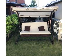 DONDOLO DA GIARDINO 3 POSTI CON TETTO PARASOLE DIVANO LETTO ALTALENA INCLINABILE (Dondolo 3 Posti)