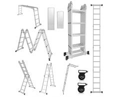 Gimisgu Scala multiuso, 4,7 m, 4 x 4 gradini, in alluminio, pieghevole, con 2 piattaforme e 2 ruote, scala in alluminio 7 in 1, 16 pioli, portata massima 150 kg