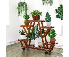 YEALEO Piante Porta Fiori 6 Ripiani Vasi in Legno con Ruote da Interno e Esterno Balcone 87 x 72 x 25 cm