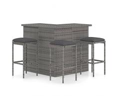 Tidyard Set Bar da Giardino 4pz con Cuscini in Polyrattan Grigio, Set Tavolo e Sedie da Bar Alti da Giardino in Rattan, Set Tavolo e Sedie da Bar in Rattan per Esterno
