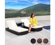 TecTake 2x LETTINO ALLUMINIO POLY RATTAN + TAVOLO SET GIARDINO SDRAIO PRENDISOLE SEDIA + involucro protettivo + 2 federe - disponibile in diversi colori - (Nero | No. 401500)