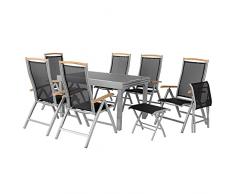 ib style® Diplomat XXL Argento Tavolo allungabile 135-270 cm | Tavolo da giardino Premium | Anti impronte | Vetro ghiacciato | Incl. 6 sedie pieghevoli +2 panche a piedi