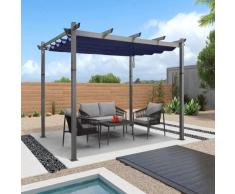 PURPLE LEAF Gazebo Pergola 3 x 3 M Alluminio Pergolato da Giardino con Tetto a Scomparsa Per Giardino Pergolati Terrazzo e Attività Commerciale Struttura in Legno, Marino