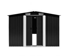 Keketa Capanno da Giardino Casetta da Giardino in Lamiera Capanno Attrezzi da Giardino con 2 Porte Scorrevoli e 2 Finestre 257x298x178 cm in Metallo Antracite