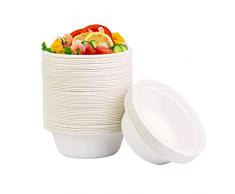 AHPYEUHK 350ml Ciotole Usa e Getta 60 Pezzi Ciotole di Carta Bagassa di Canna da Zucchero Ecologiche,Biodegradabili e Compostabili Piatti Carta per Picnic, Barbecue, Feste