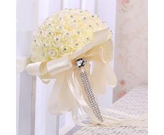 Fablcrew sposa bouquet nuziale artificiale schiuma strass rose fiori per damigella wedding Decor, Beige, 26 x 22.5 cm
