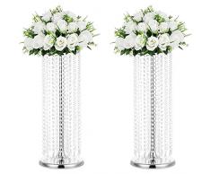 Nuptio Centrotavola Matrimoni Vasi Fiori - 2 Pezzi 60cm Altezza Vaso Cristallo Argento Fiori Metallo Stand per Decorazioni Tavoli Festa Eleganti Matrimoni Sfusi Centrotavola Lampadari Tavolo