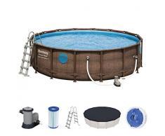 Bestway Power Steel Swim Vista - Piscina rotonda con telaio in acciaio, 488 x 122 cm, in rattan