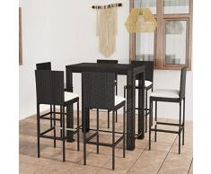 homiuse 7 pz Set Bar da Giardino con Bianco Crema Cuscini Set Tavolo da Bar Alto Tavolo da Pranzo Set da Bar per Esterni Sgabelli Mobile Bar per Casa Sgabello Alto in Rattan PE Nero
