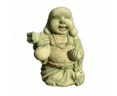 Statua Bouddha porta felicità verde, fontana, giochi di acqua, decorazione di giardino in gres ricostituito importato dalla Tailandia (10207)