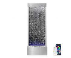 LONGRUN Fontana a cascata a specchio da interno con luce a LED controllata app, pavimento da giardino esterno in piedi, da 48 Acqua di arredamento per la casa Caratteristica -argento