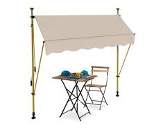Relaxdays Tenda da Sole, Protezione per Il Balcone, Regolabile, Pensilina, Senza Fori, Manovella, 200x120 cm, Beige Oro, 50% Poliestere 40% Acciaio 10% Alluminio