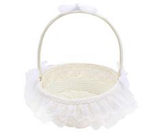 PRETYZOOM - Cestino da ragazza di fiore di matrimonio in pizzo imbottito, regalo in vimini, tessuto con manico, per celebrazioni di compleanno, decorazione per festa di cerimonia, 22 x 23 cm