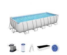 Bestway Power Steel Frame Piscina 640 x 274 x 132 cm, Kit Completo con Pompa filtrante, Rettangolare, Grigio