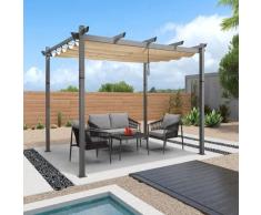 PURPLE LEAF Gazebo Pergola 3 x 3 M Alluminio Pergolato da Giardino con Tetto a Scomparsa Per Giardino Pergolati Terrazzo e Attività Commerciale Struttura in Legno, Cachi chiaro