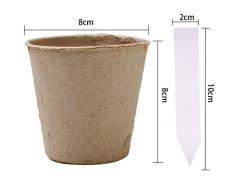 Elcoho 100 Pezzi Vasetti di Torba Plant Starters Protezione Ambientale biodegradabili vasi con vivaio Giardino Etichette per Piante e Semi di Erbe Starter Kit 7,6 cm
