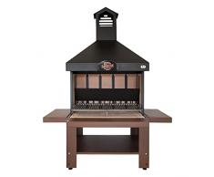 STUFE A PELLET ITALIA - Etna Barbecue a Legna da Esterno in Acciaio Verniciato, Colore Nero Opaco e Interno in Pietra Refrattaria, Design e Qualità Made in Italy, Ripiani porta Oggetti