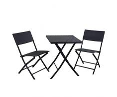 Vacchetti Giuseppe Set Giardino Tavolo e Sedie Pieghevoli, in Rattan e Alluminio, Marrone, per Balcone e Esterno