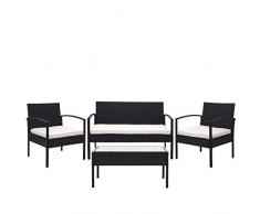 Mendler Salottino da esterno giardino HWC-F56 polyrattan - nero con cuscini avorio