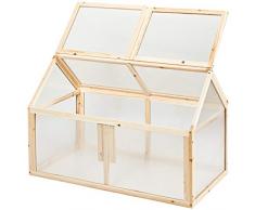 GIANTEX - Serra in Legno di Abete, Piccola Serra per Piante, Mini Serra in Policarbonato Trasparente, Serra da Balcone, Giardino e Terrazzo, con Luce Adeguata, Naturale (100 x 53 x 71 cm)