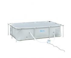 Outsunny Piscina Fuori Terra Autoportante, Piscina Rigida Rettangolare con Filtro e Valvola in Acciaio e PVC, Grigio, 252x152x65cm