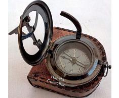Asmara Nautico Antico in Ottone Massiccio Bussola ~ Vintage Pulsante Tasca meridiana con Custodia in Pelle