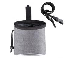 Yoosso Borsa per cibo per cani, borsa multifunzione con dispenser di sacchetti per escrementi, cintura regolabile (grigio)
