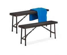 Relaxdays Panchina Pieghevole, Set da 2 Panche da Birreria, Terrazza e Giardino, Plastica, HxLxP 42x100x25 cm, Marrone