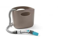GF Garden, Aquapop 15, Tubo Estensibile da Giardino, 15 Metri, in Kit pronto alluso, con Borsa - Contenitore in Plastica, per lIrrigazione di Giardini e Balconi, colore Grigio Tortora
