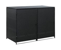 Homgoday Copribidone Doppio per Spazzatura Polyrattan Nero 148x80x111 cm, Armadietto Armadio Ripostio, Ripiani Per Armadio Armadietto Interno, Mobili da Giardino,Portascope per Bagno Interno Casa