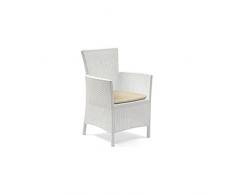 POLTRONA IOWA IN RESINA EFFETTO RATTAN COLORE BIANCO CON CUSCINO