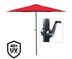 Deuba ombrellone in lluminio Ø300cm protezione UV40+ manovella parasole giardino patio terrazza balcone esterno rosso