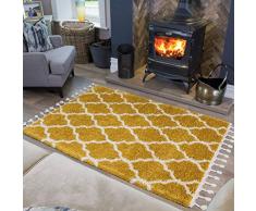 The Rug House Tappeto Tradizionale Peloso Morbido Graticcio Shaggy Tappeti Ocra Senape Giallo Panna Spesso Soffice Confortevole Salotto Camera da Letto Casa 80cm x 150cm (27 x 411)