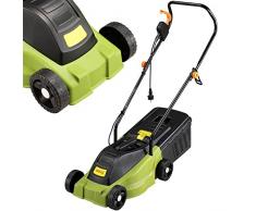 BAKAJI Tagliaerba Elettrico da Giardino Rasaerba a Spinta Motore 1000W Larghezza Taglio 30cm Altezza Taglio Regolabile 25/40/55mm con Serbatoio di Raccolta da 25lt Manico Ergonomico e Ruote Sagomate