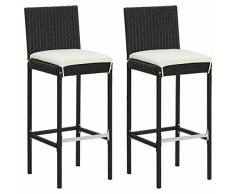 JUNZAI Sgabelli da Bar con Cuscini 2 pz Neri in Polyrattan,Sgabelli da Bar,Sgabelli da Bar Moderno,Sgabelli da Bar per la Casa