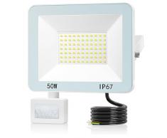 YIBIDAMA Faro LED con Sensore di Movimento 50W 5000LM - 7000K Faretto LED da Esterno con Sensore di Movimento, IP67 Faretto LED da Esterno Faretto con Sensore di Movimento per Cortile, Giardino