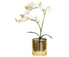Pianta artificiale, orchidea con vaso dorato, fiori artificiali, simulazione di Phalaenopsis, decorazione floreale per Table Home Office, bianco/rosa, Bianco