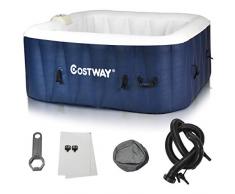 Goplus Vasca Idromassaggio per 6/4 Persone, Vasca Gonfiabile da Giardino, Vasca Grande con Funzione di Riscaldamento, Blu e Bianco (4 Persone)