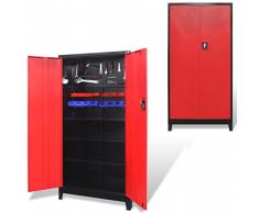 Festnight Armadio Portautensili/Porta Attrezzi da Lavoro/Officina con 2 Ante in Acciaio 90x40x180 cm Nero e Rosso