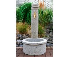 IDYL Fontana da giardino in granito, resistente al gelo, altezza 100 cm, colore grigio, realizzata a mano, decorazione asiatica per giardino e soggiorno, lavorazione artigianale raffinata e di alta