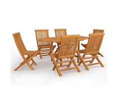 vidaXL Set da Pranzo da Giardino 7 pz in Legno Massello di Teak