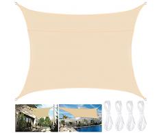 BARAKYEG Tenda a Vela Ombreggiante 2x3m Rettangolare,Telo Parasole Tenda da Sole Esterno in Oxford Anti-UV e Antipioggia,Tenda a Vela Giardino Tendalino per Balcone Terrazza Campeggio,Color Crema