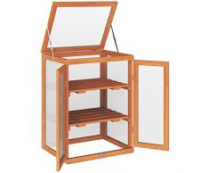 Outsunny Mini Serra da Giardino a 3 Ripiani in Legno dAbete e Policarbonato, Apertura Laterale e Frontale, 58x44x78cm, Arancione