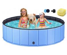 COZII Piscina per Cani Pieghevole 120 x 30 cm, Piscina per Bambini, Cani Grandi e Piccoli, Vasca Portatile per Cani in PVC Antiscivolo con Spazzola da Bagno