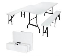 GOVITA - Set Mobili da Birreria 183 cm Pieghevole 2x Panca da Sagra 1x tavolo PIEGHEVOLE XL Set Outdoor Campeggio Interno Esterno -colore bianco