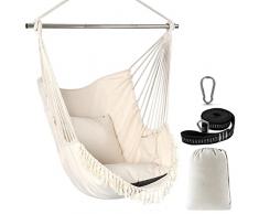 Chihee Sedie sospese Sedia amaca Massimo 227KG 2 cuscini inclusi Barra di diffusione in acciaio con scanalature antiscivolo Sedia sospesa portatile Tasca laterale Grande sedia bohémien in macramè