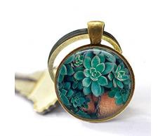 Portachiavi a forma di pianta grassa, gioiello naturale, regalo per mamma, gioielli in vetro, idea regalo